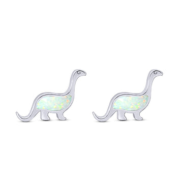 Dinosaur Stud Earring Created White Opal Solid 925 Sterling Silver (9mm)